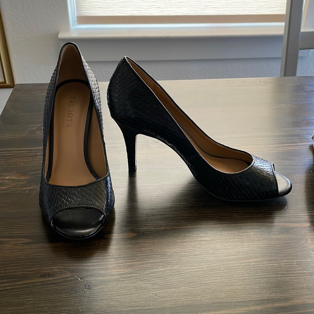 Talbots Black Snakeskin Peep-toe Pumps
